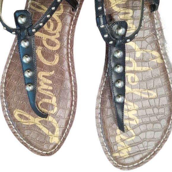 EUC | Sam Edelman | Gigi | Black Leather | Gold Studded Thong Sandal | Size: 10 - Picture 3 of 14
